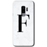Samsung Galaxy S9 Plus HD Baskılı Kılıf + 9D Tam Ekran Koruyucu - Beyaz Mermer Desenli F Harf