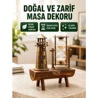 Ahşap Gövdeli Deniz Feneri Formlu Kum Saati – 15x20 Cm Masa Dekoru Yeni Nesil