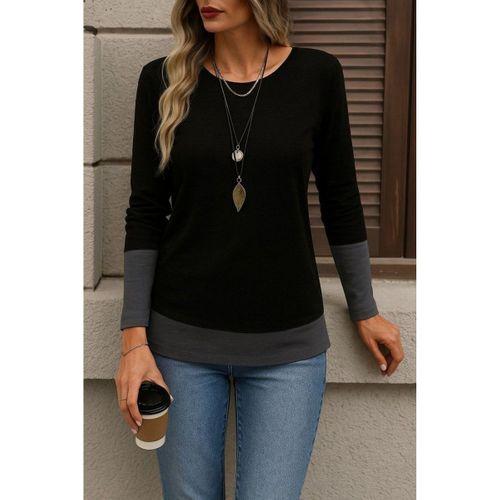 Kadın Uzun Kollu Açık Yuvarlak Yaka Blok Renkli Viskon Bluz