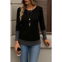 Kadın Uzun Kollu Açık Yuvarlak Yaka Blok Renkli Viskon Bluz