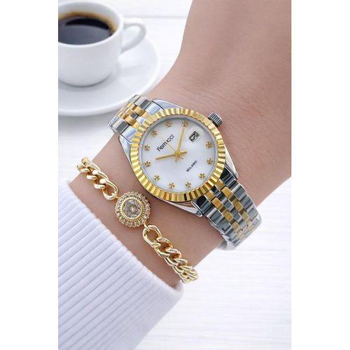 Ferrucci Çelik Kordon 2 Yıl Garantili 3 Atm Suya Dayanıklı Kadın Kol Saati+Bileklik F.EM03591.1