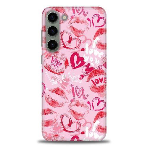 Samsung Galaxy S23 Kılıf HD Baskılı Kılıf - Pembe Love + Tam Ekran Koruyucu