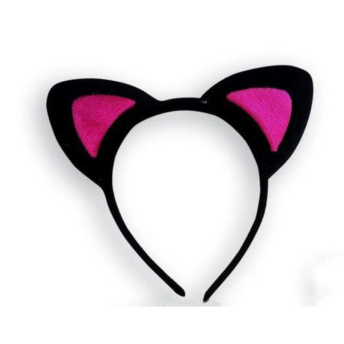 Sevimli Kedi Kulak Pofuduk Kedi Taç Siyah İçi Şeker Fuşya Renk 17x15 cm