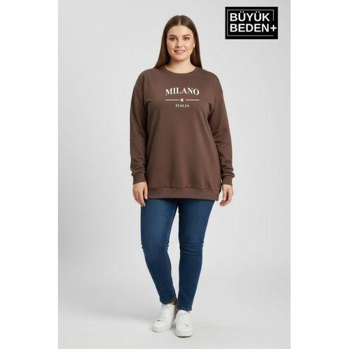 Kadın Büyük Beden MİLANO İTALiA Baskılı Bisiklet Yaka İnce Sweatshirt SPR26BSWK956-9