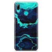 Huawei Y7 2019 Kılıf Yeşil Lacivert Mermer Arka Kapak Koruma Desenli Full Koruyucu