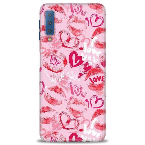 Samsung Galaxy A7 2018 Kılıf HD Baskılı Kılıf - Pembe Love + Tam Ekran Koruyucu