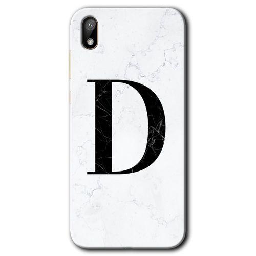Huawei Y5 2019 Kılıf HD Desen Baskılı Arka Kapak - Beyaz Mermer Desenli D Harfi