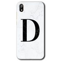 Huawei Y5 2019 Kılıf HD Desen Baskılı Arka Kapak - Beyaz Mermer Desenli D Harfi