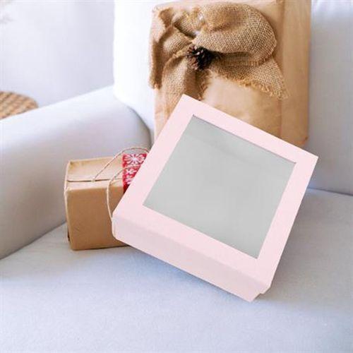 2 Adet Pencereli Hediye Kutusu,Şeffaf Pvc Pencereli Pembe Renkli 22X22X7,5