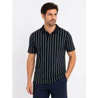 Erkek Pike Kumaş Çizgili Polo Yaka Tişört Kısa Kol Yazlık T-Shirt - Siyah