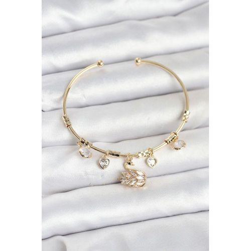 Kuğu Charmlı Gold Renk Kadın Bileklik