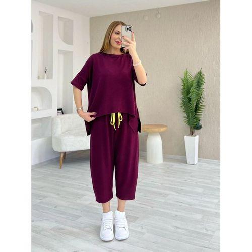 Kadın Kısa Kollu Bisiklet Yaka Viskon Iki Iplik Bluz Ve Pantolon Ikili Takım