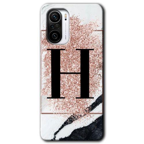 Xiaomi Redmi K40 Pro Kılıf HD Desen Baskılı Arka Kapak + Temperli Cam - Pembe Mermer Desenli H Harfi