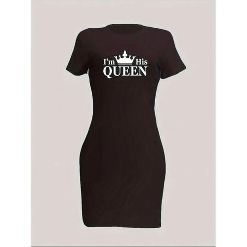 Lucky Life Kadın   Kısa Kollu Queen Baskı Iki Iplik Mini Elbise