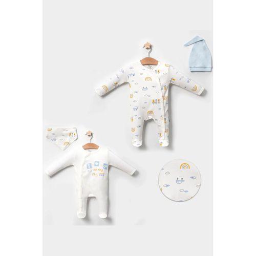 Araba Desenli Mavi 4'lü Erkek Bebek Tulumu