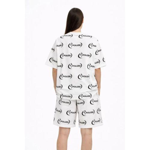 Oversize Ön Ve Arka Baskılı Tişört Şort Takım Rahat Kalıp Yazlık Günlük Kombin - Beyaz