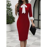 Kadın Truvakar Kollu Fiyonk Yakalı Midi Ithal Krep Elbise