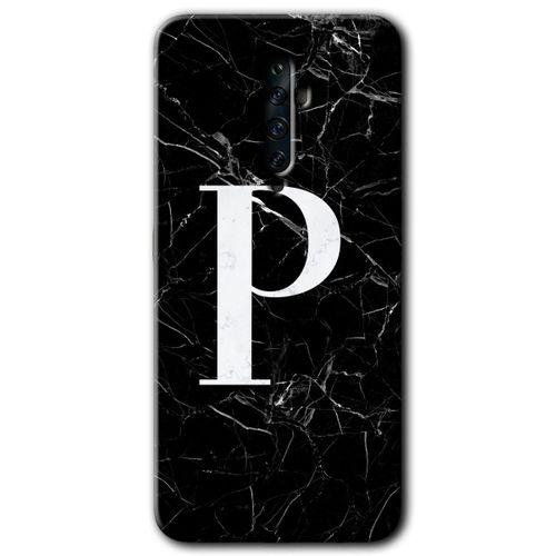 Oppo Reno 2z Kılıf HD Desen Baskılı Arka Kapak - Siyah Mermer Desenli P Harfi + Kırılmaz Cam