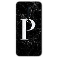 Oppo Reno 2z Kılıf HD Desen Baskılı Arka Kapak - Siyah Mermer Desenli P Harfi + Kırılmaz Cam