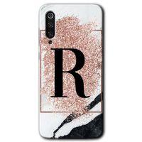 Xiaomi Mi 9 HD Baskılı Kılıf + 9D Tam Ekran Koruyucu - Pembe Mermer Desenli R Harfi