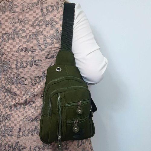 Fiyra bb1 Haki Renk Krinkıl Kumaş Beş Bölmeli Body Bag Bayan Çanta