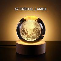Ay Temalı Kristal Küre Gece Lambası Led Aydınlatmalı Premium Dekor