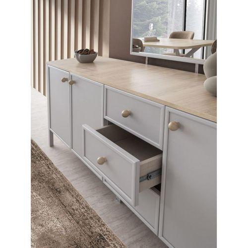 Yakamoz Sis Gri Çekmeceli Dolaplı Aynasız Büfe Konsol 185x48x82cm