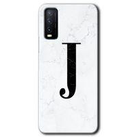 Vivo Y20s Kılıf HD Desen Baskılı Arka Kapak - Beyaz Mermer Desenli J Harfi + Kırılmaz Cam