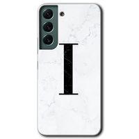 Potkal Hediye Fabrikası Samsung Galaxy S22 Plus HD Baskılı Kılıf + 9D Tam Ekran Koruyucu - Beyaz Mermer Desenli I Harfi