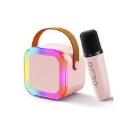 Karaoke Kablosuz Hoparlör Mikrofonlu Rgb Işıklı Bluetooth Speaker Tf Kart/usb Pembe