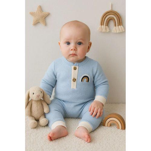 Waffle Gökkuşağı Nakışlı Erkek Bebek Tulumu