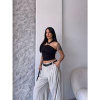 Kadın Toka Detay Halter Yaka Sandy Bluz