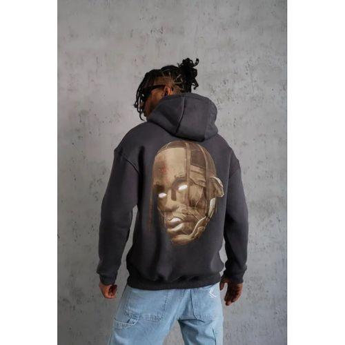 Erkek Kordonlu Arka Maske Kordon Saçlı Kapüşonlu - Füme