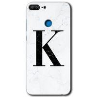 MRCİLETİSİM Honor 9 Lite Kılıf HD Desen Baskılı Arka Kapak + Temperli Cam - Beyaz Mermer Desenli K Harfi