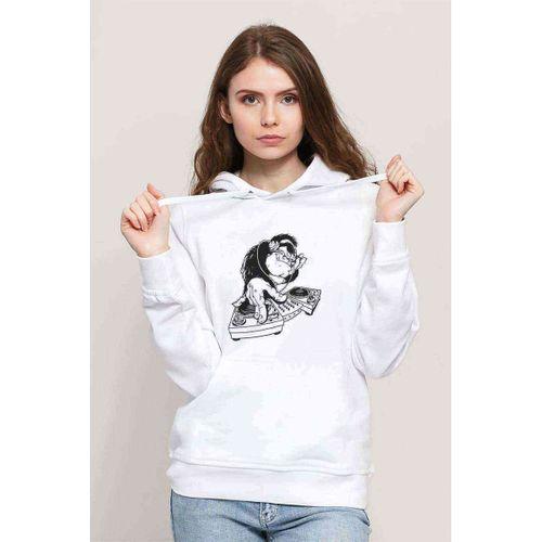 Arctic Monkey Baskılı Beyaz Kadın Kapşonlu Sweatshirt