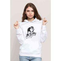 Arctic Monkey Baskılı Beyaz Kadın Kapşonlu Sweatshirt