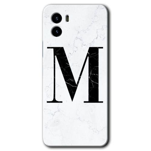Vivo Y15s HD Baskılı Kılıf + 9D Tam Ekran Koruyucu - Beyaz Mermer Desenli M Harfi