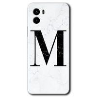 Vivo Y15s HD Baskılı Kılıf + 9D Tam Ekran Koruyucu - Beyaz Mermer Desenli M Harfi