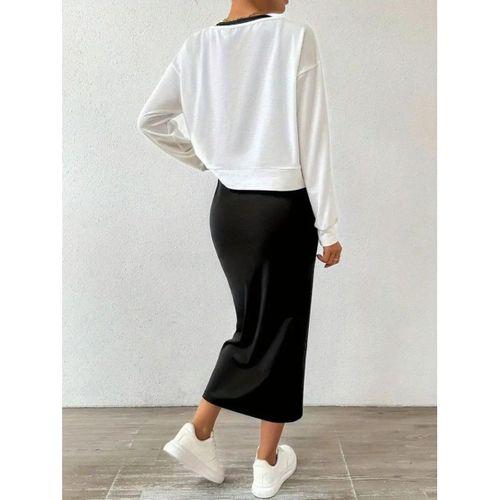 Kadın Askılı Yuvarlak Yaka Viskon Iki Iplik Elbise Ve V Yakalı Bluz Ikili Takım