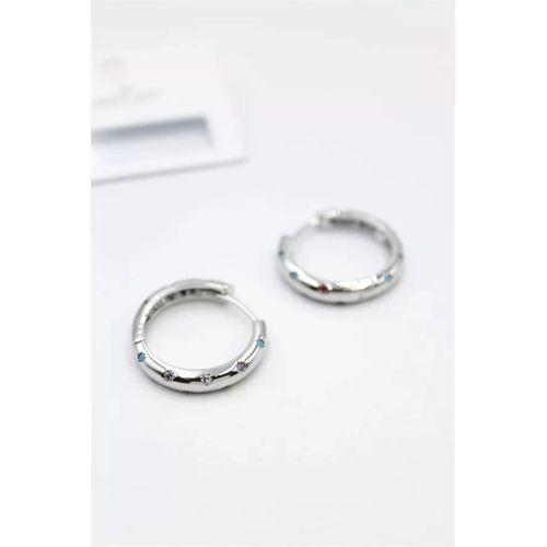 Taşlı Halka Küpe - Gümüş