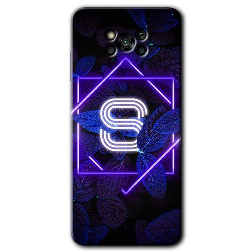 BeRa Aksesuar Poco x3 Pro Kılıf Baskılı Kapak - Dark Neon Yaprak S Harfi +Tam Kaplayan Mat Seramik