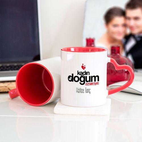 Kişiye Özel Kadın Doğum Uzmanı Kalpli Kupa Bardak