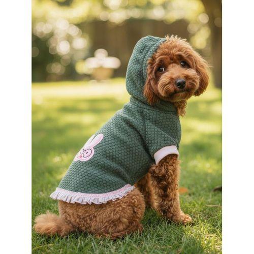 BunnyPop Kapüşonlu Köpek Elbisesi – Yeşil Pembe