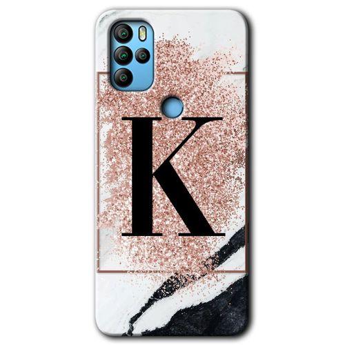GM 21 Pro Kılıf HD Desen Baskılı Arka Kapak - Pembe Mermer Desenli K Harfi + Kırılmaz Cam
