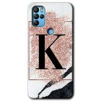 GM 21 Pro Kılıf HD Desen Baskılı Arka Kapak - Pembe Mermer Desenli K Harfi + Kırılmaz Cam