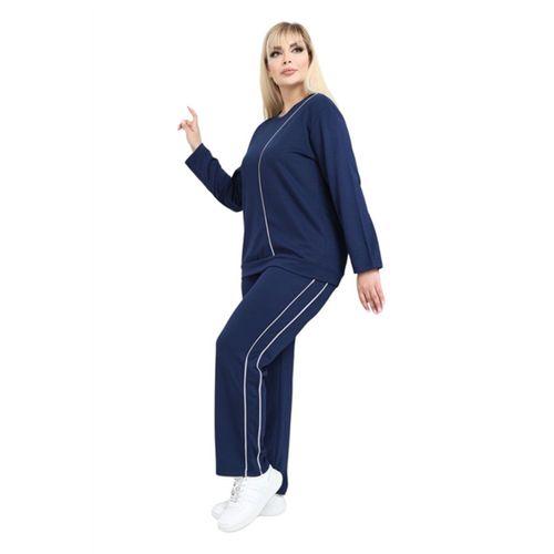 Melsay Butik Büyük Beden Lacivert Beyaz Çizgi Detay Modal Kadın Eşofman Takımı