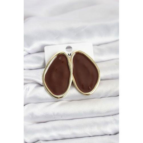 Pirinç Kahverengi Mineli Damla Model Vintage Plaka Kadın Küpe