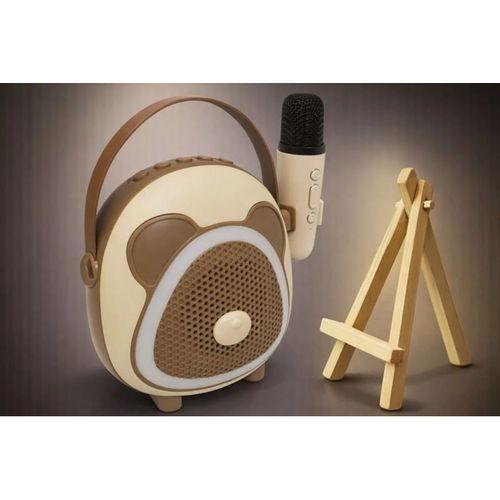 Çocuklara Özel Retro Tasarımlı Bluetooth Karaoke Mikrofon Ve Ahşap Tripodlu – Kahverengi