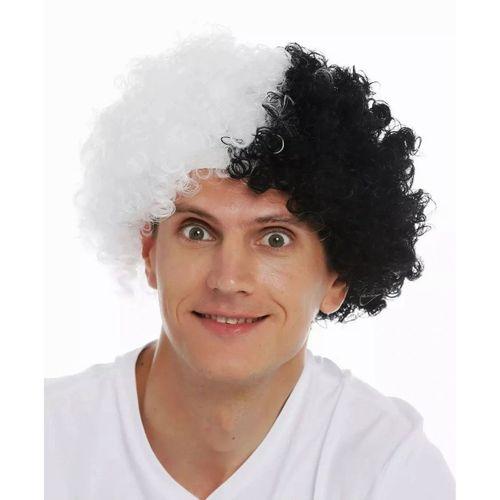 Siyah Beyaz Kıvırcık Afro Bonus Taraftar Peruğu