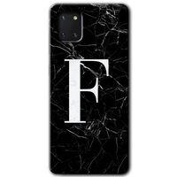 Samsung Galaxy A81 HD Baskılı Kılıf + 9D Tam Ekran Koruyucu - Siyah Mermer Desenli F Harfi